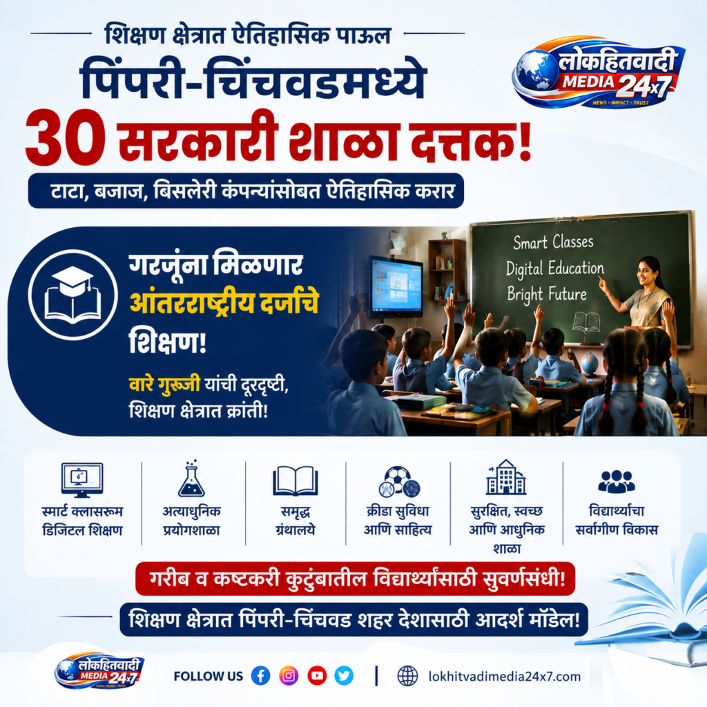 पिंपरी-चिंचवडमधील ३० सरकारी शाळा टाटा, बजाज, बिसलेरी कंपन्यांना दत्तक; ‘वारे गुरुजी’ यांच्या संकल्पनेतून शिक्षण क्षेत्रात ऐतिहासिक परिवर्तन.
